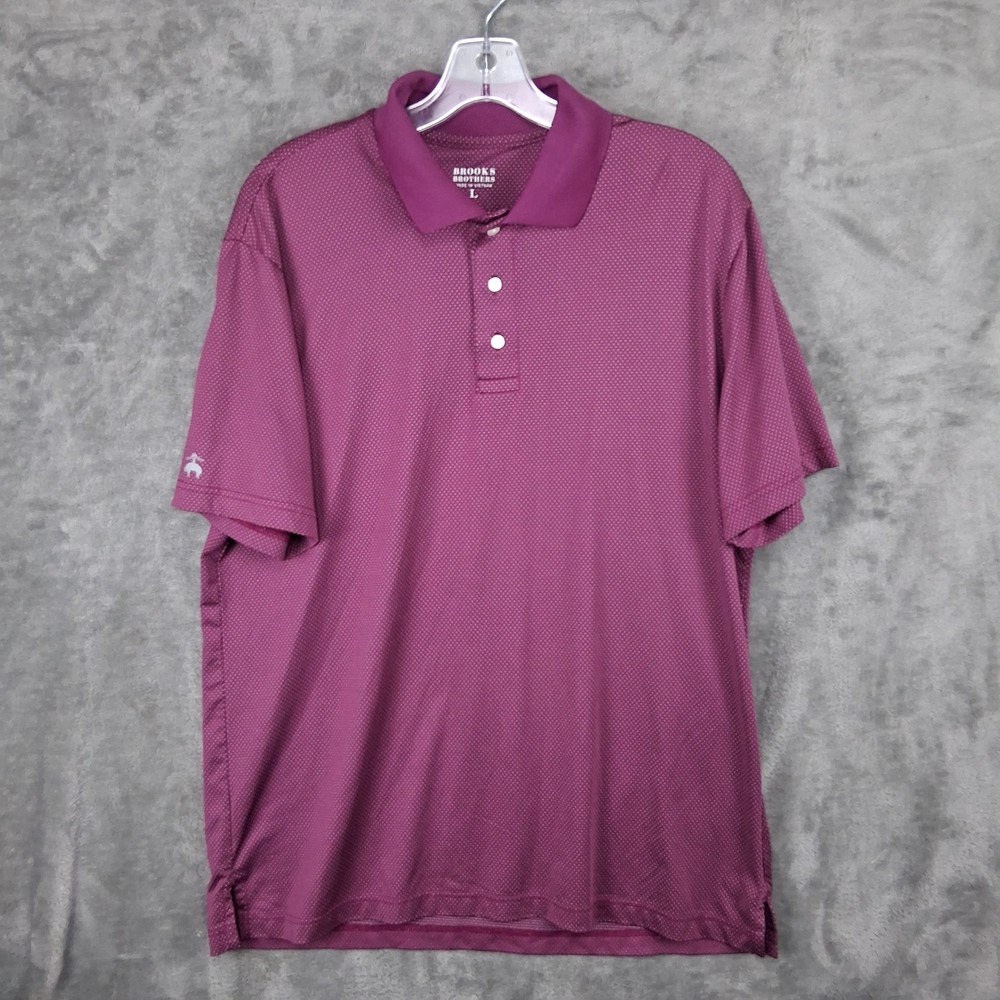Brooks Brothers Mens Purple Plum Performance Polo Shirt Large Dot 100136000